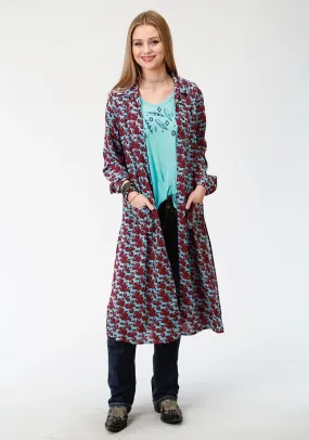 Roper Womens Red Rayon/Nylon Turquoise Stampede Cardigan