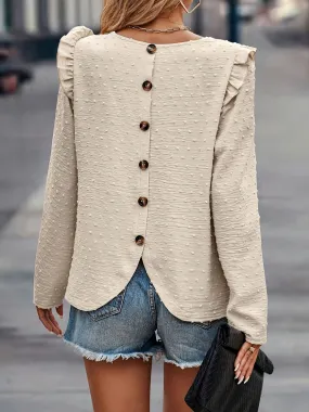 Swiss Dot Button Blouse Casual Spring  Fall Fashion for Women