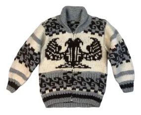 VTG NATIVE CANADIAN HAND KNIT COWICHAN CARDIGAN SALISH INDIAN ROCKABILLY S 38”