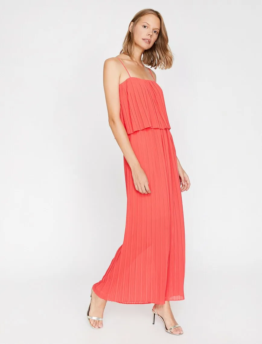 15139 Orange Pleated Slip Dress