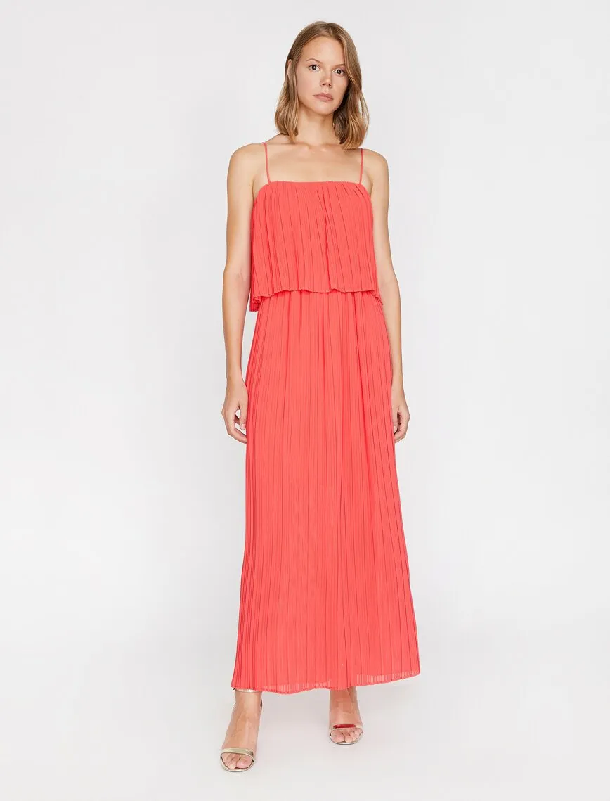 15139 Orange Pleated Slip Dress