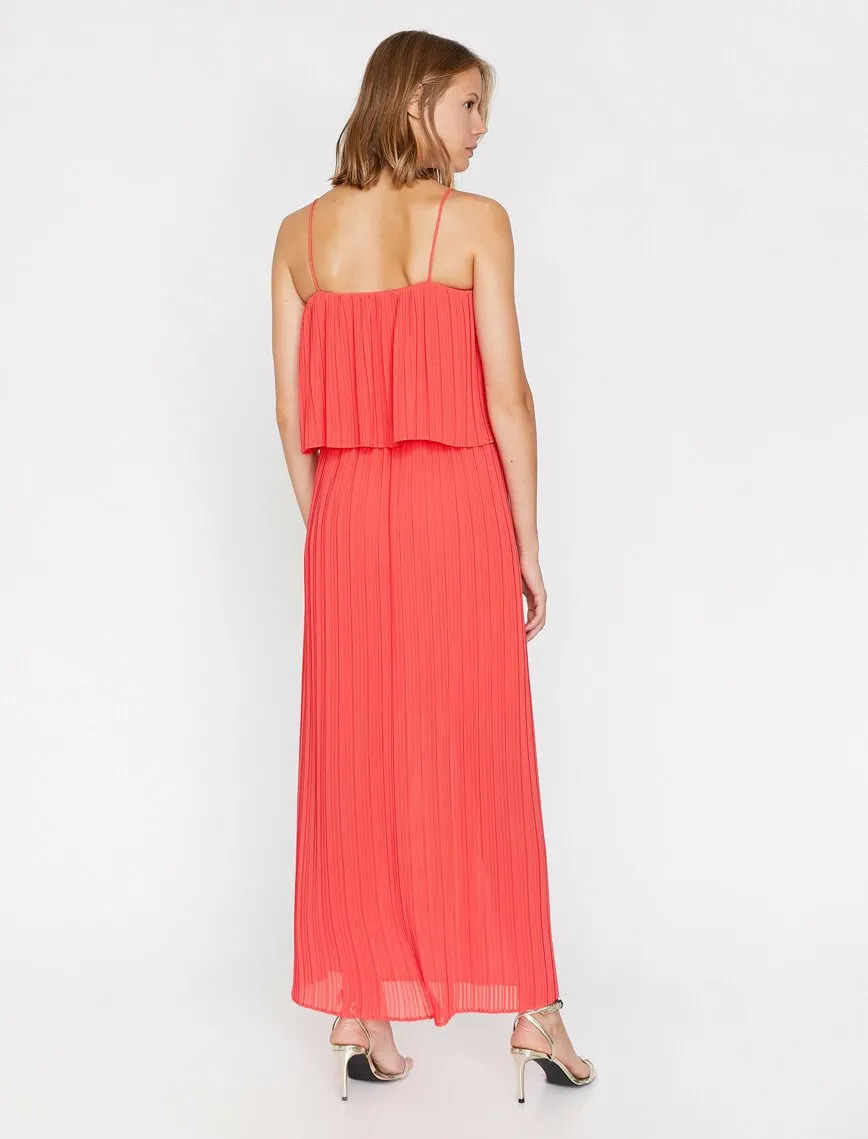 15139 Orange Pleated Slip Dress