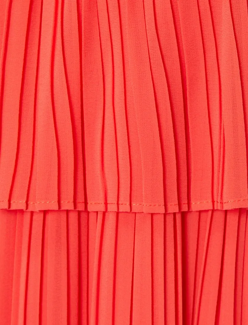 15139 Orange Pleated Slip Dress