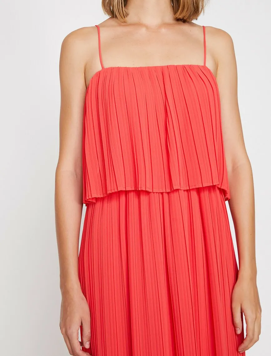 15139 Orange Pleated Slip Dress