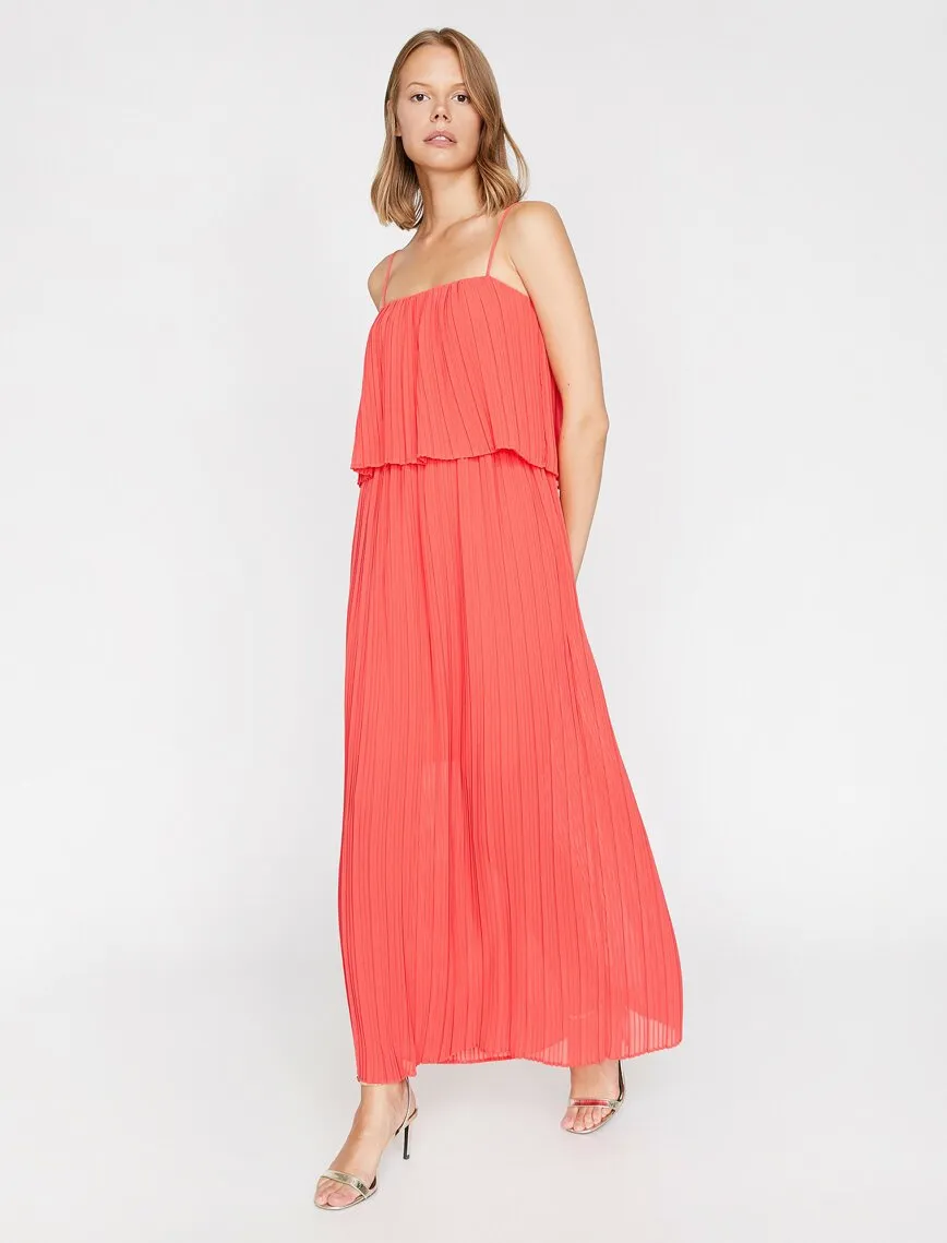 15139 Orange Pleated Slip Dress