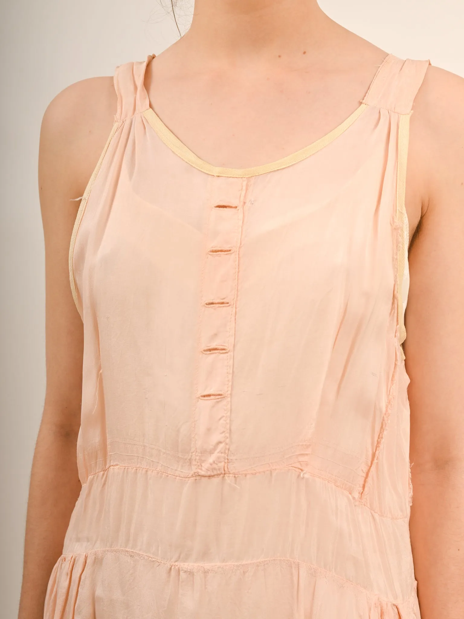 1930s Peachy Rayon Satin Slip Dress