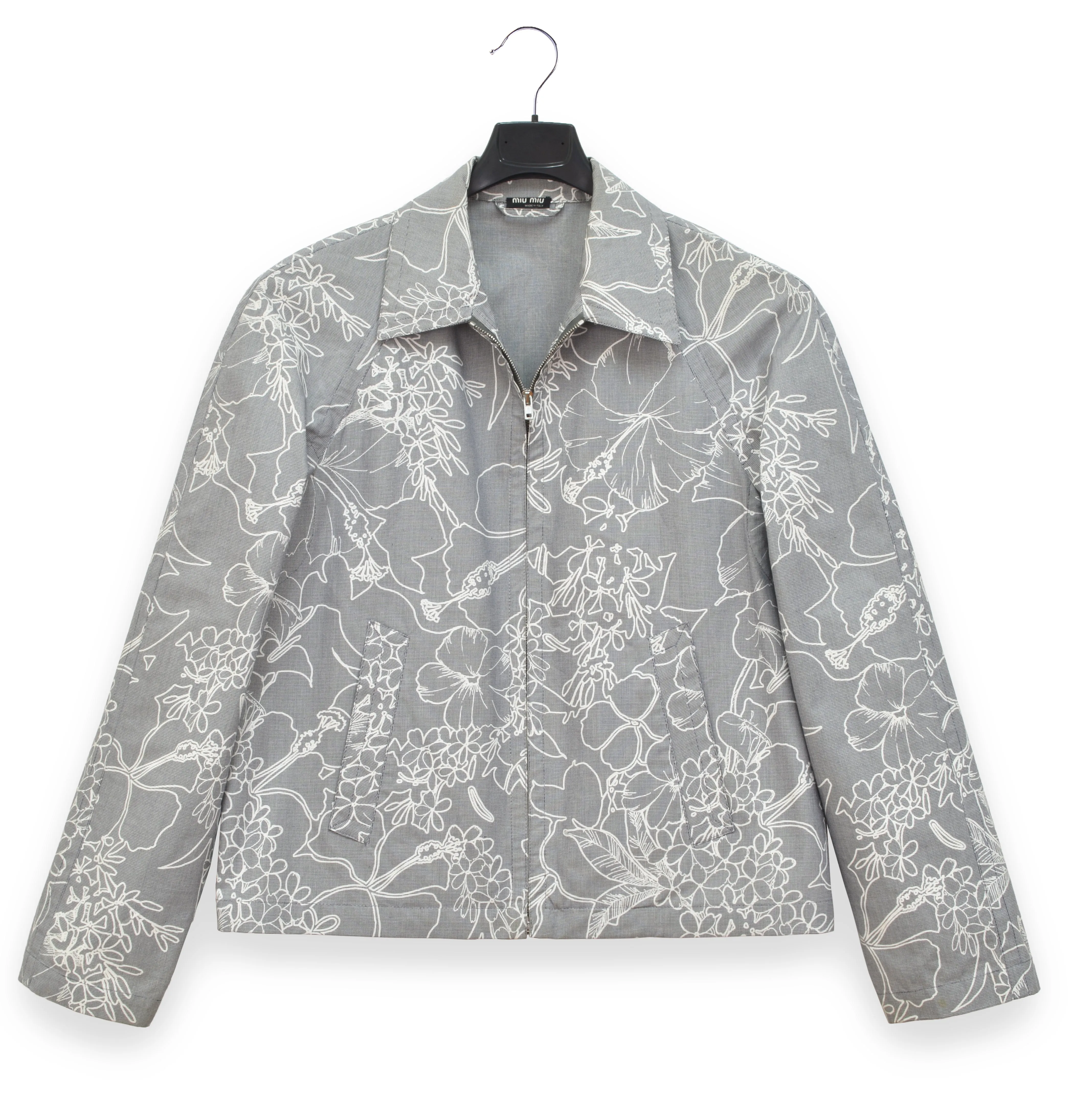 2003 Raincoat Blouson in Floral-Print Micro-Houndstooth Cotton