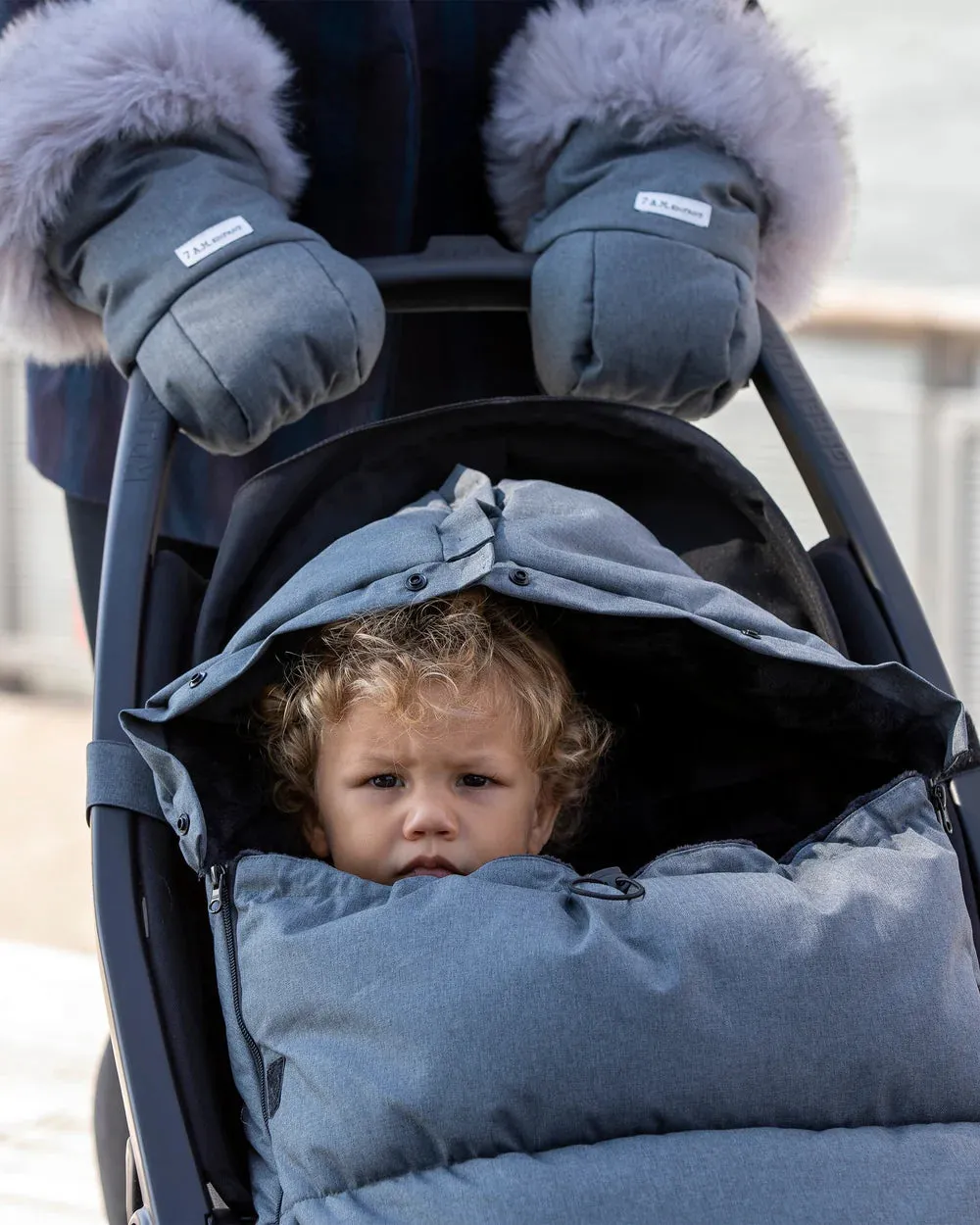 7 A.M. Car Seat Cover & Stroller Footmuff Tundra Plush & Faux Fur- Heather Dark Grey