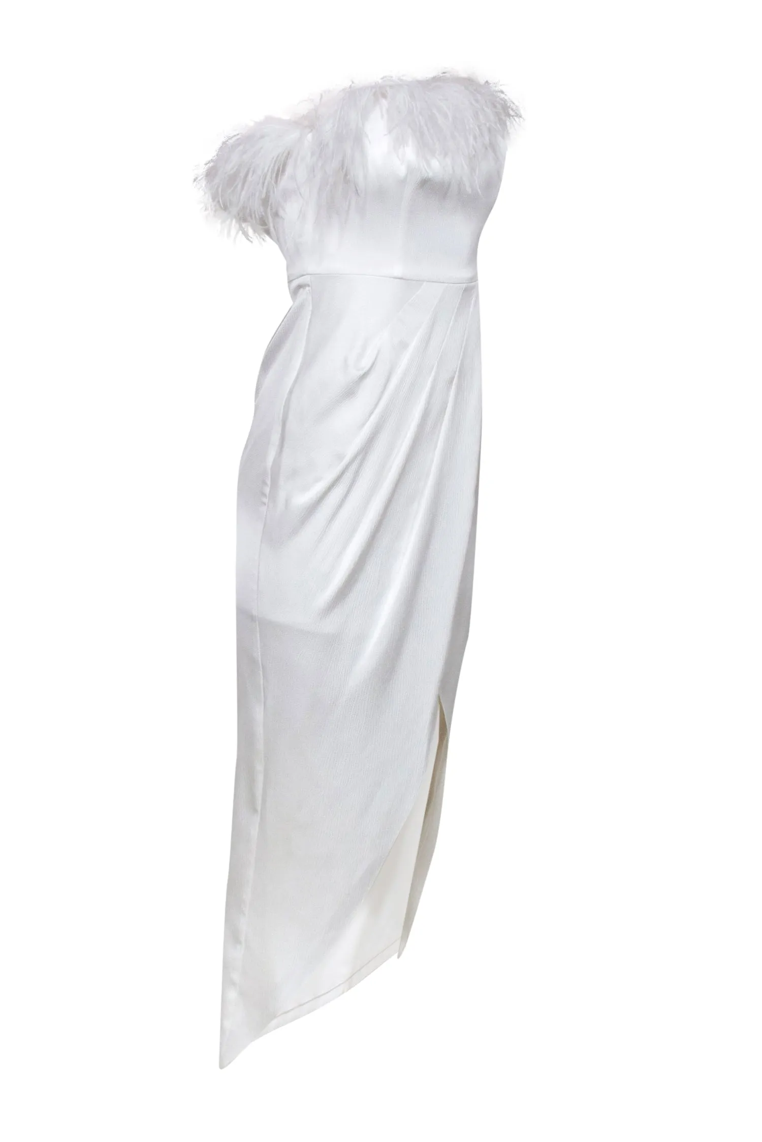 Aidan Mattox - White Strapless Pleated Waist Marabou Feather Gown Sz 0