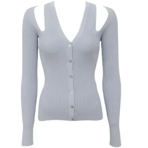 Alexander McQueen Light Blue Cold Shoulder Ribbed Cardigan