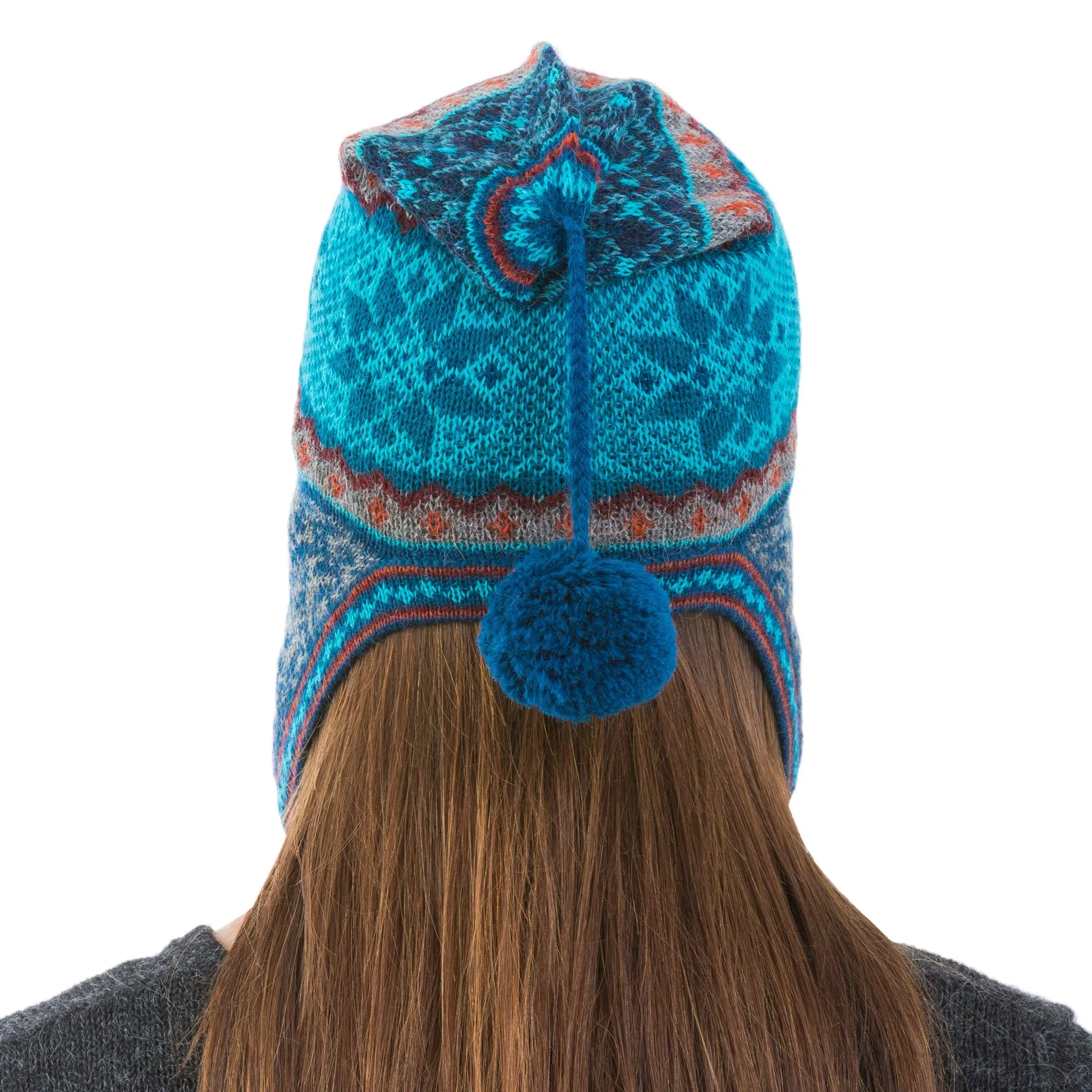 Alpaca Chullo Hat in Azure and Smoke from Peru - Andean Snowfall | NOVICA