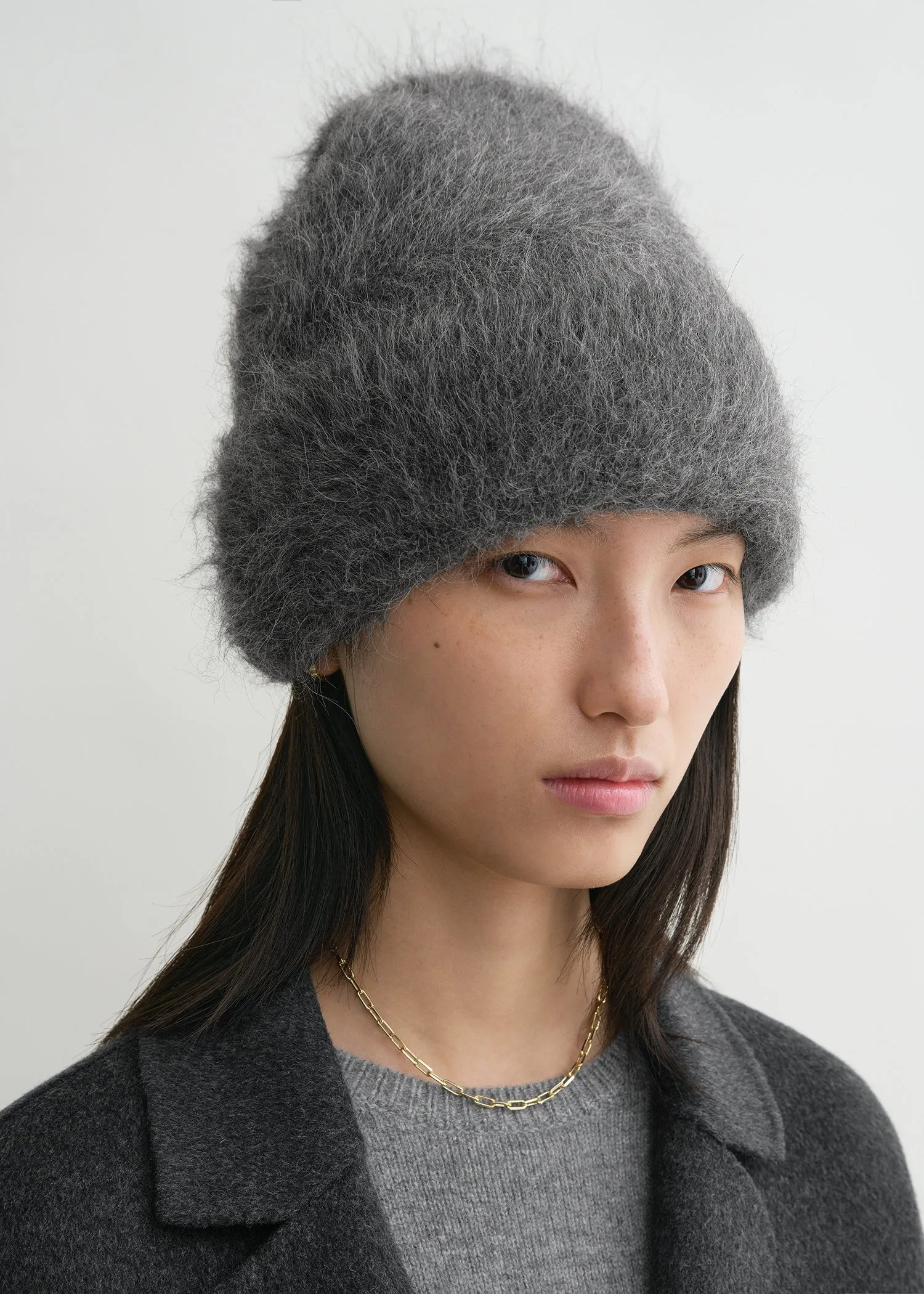 Alpaca knit beanie dark grey melange