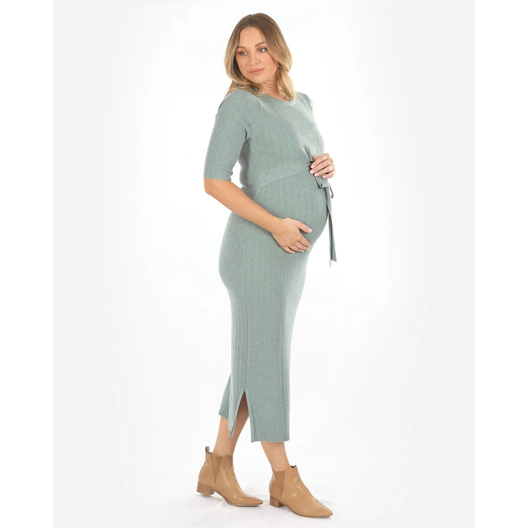 Annabella Maternity Knit Midi Dress - Sage Green (Large)