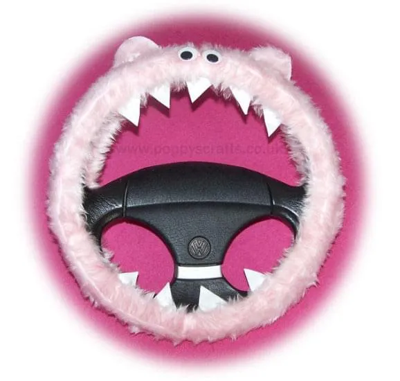 Baby pink faux fur fuzzy Monster car steering wheel cover