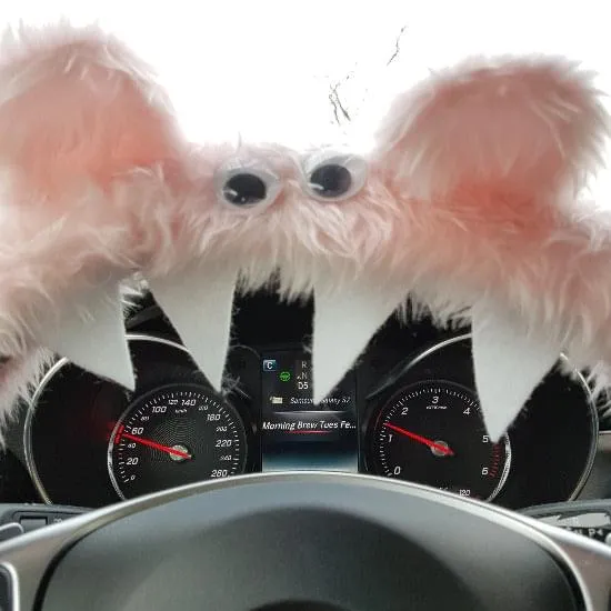 Baby pink faux fur fuzzy Monster car steering wheel cover