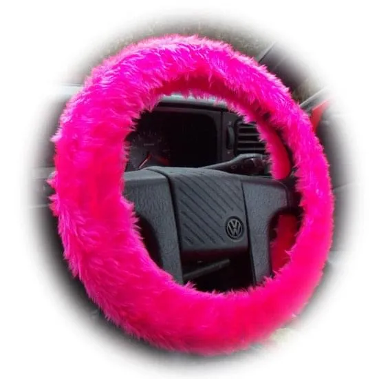 Barbie Pink fuzzy steering wheel cover with cute matching rear view mirror cover