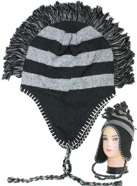 black & gray stripes mohawk winter hat Case of 36