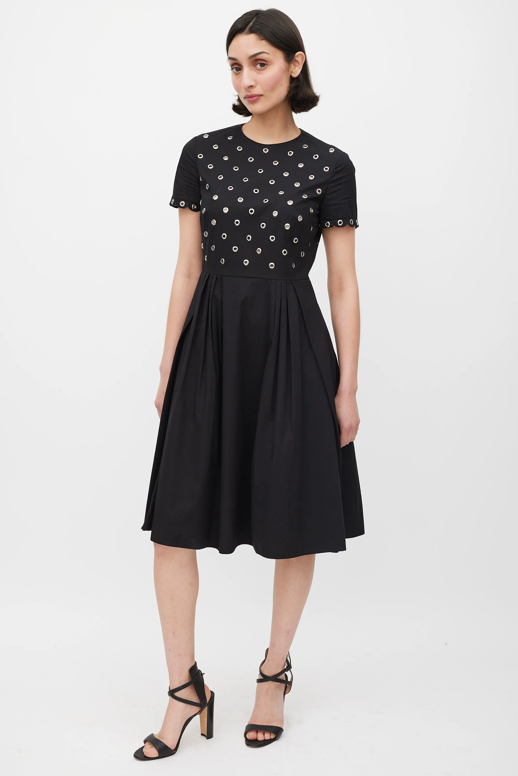 Black & Silver Grommet A-Line Dress