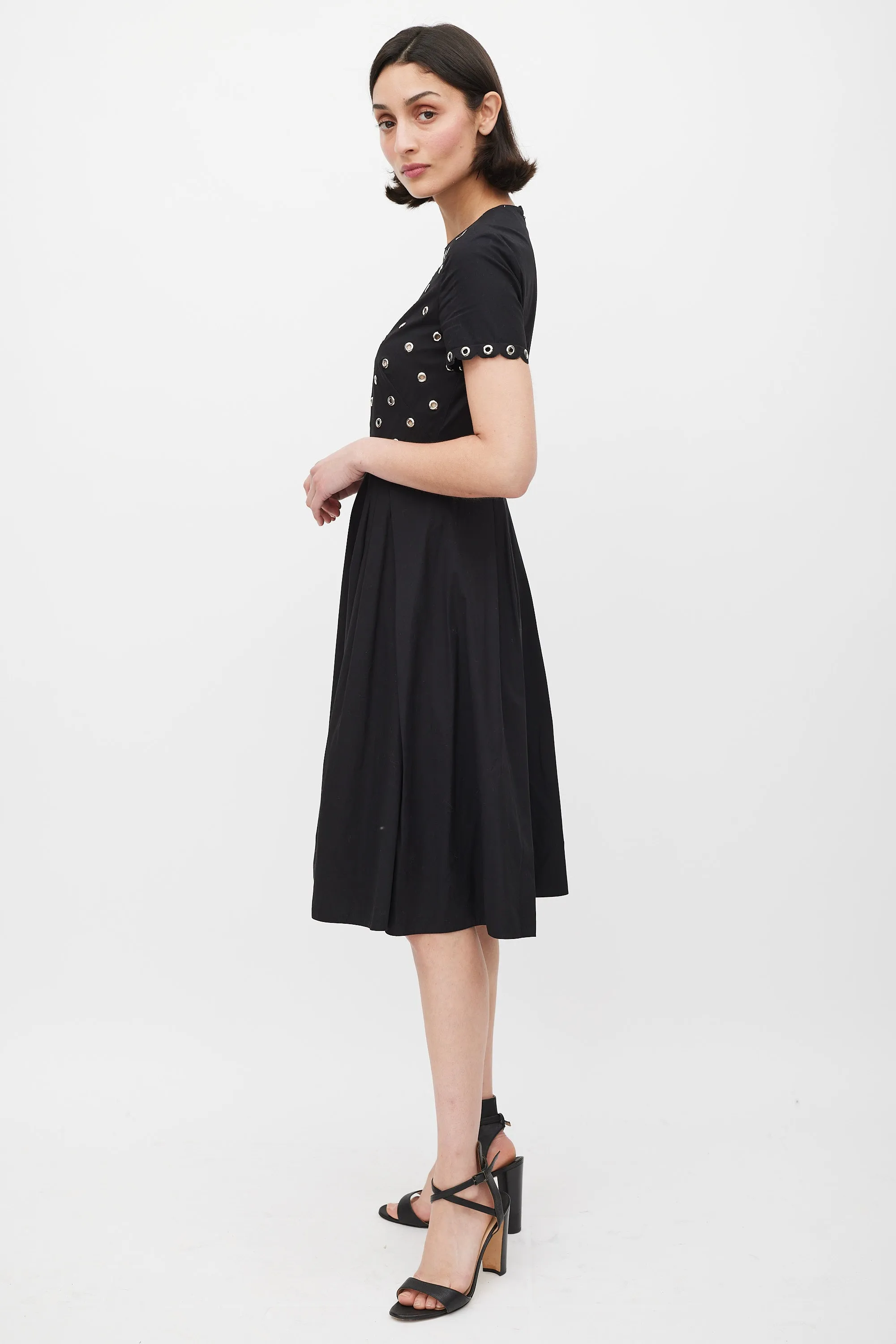 Black & Silver Grommet A-Line Dress