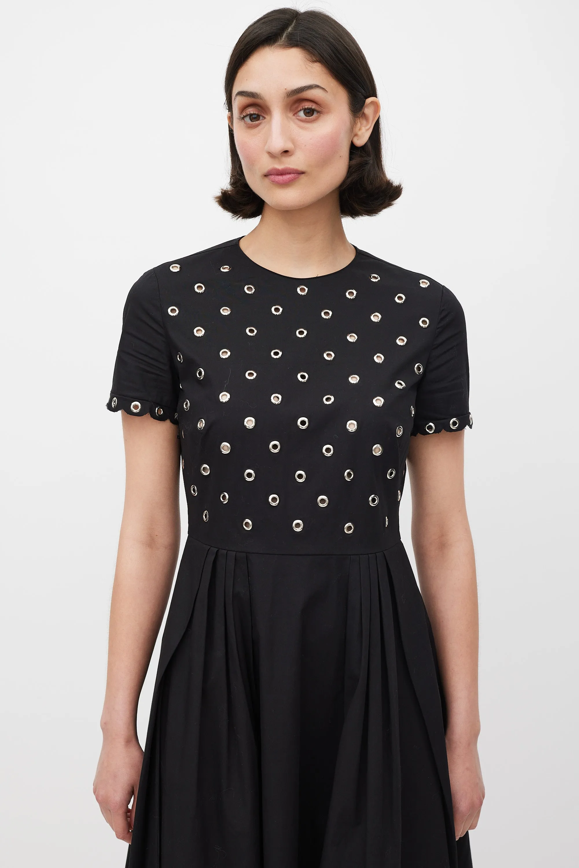 Black & Silver Grommet A-Line Dress