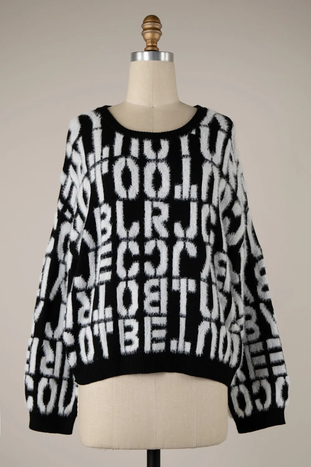 Black & White Fuzzy Alphabet Sweater