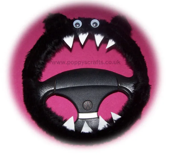 Black faux fur fuzzy Monster car steering wheel cover