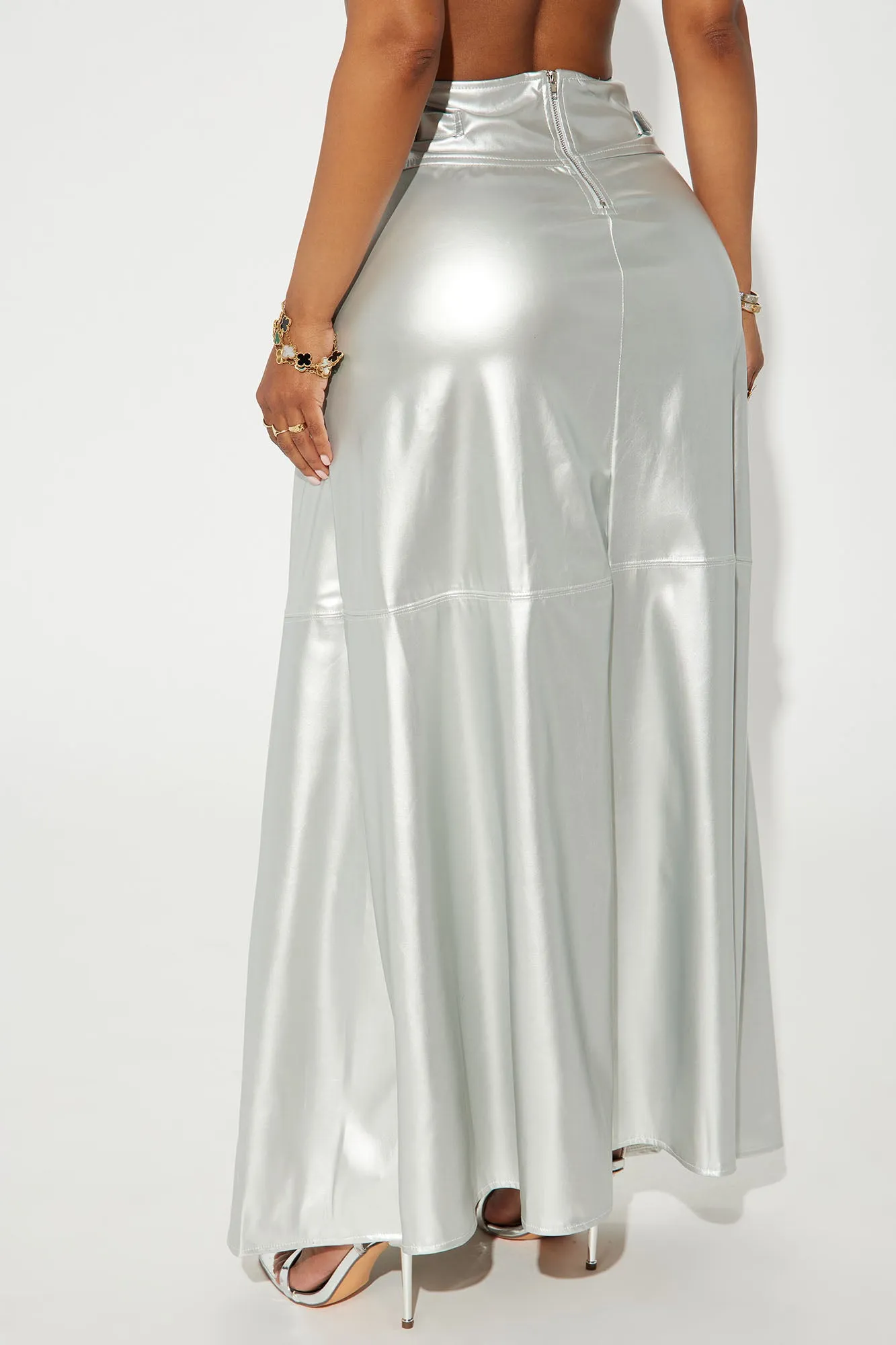 Blazing A Trail Faux Leather Maxi Skirt - Silver