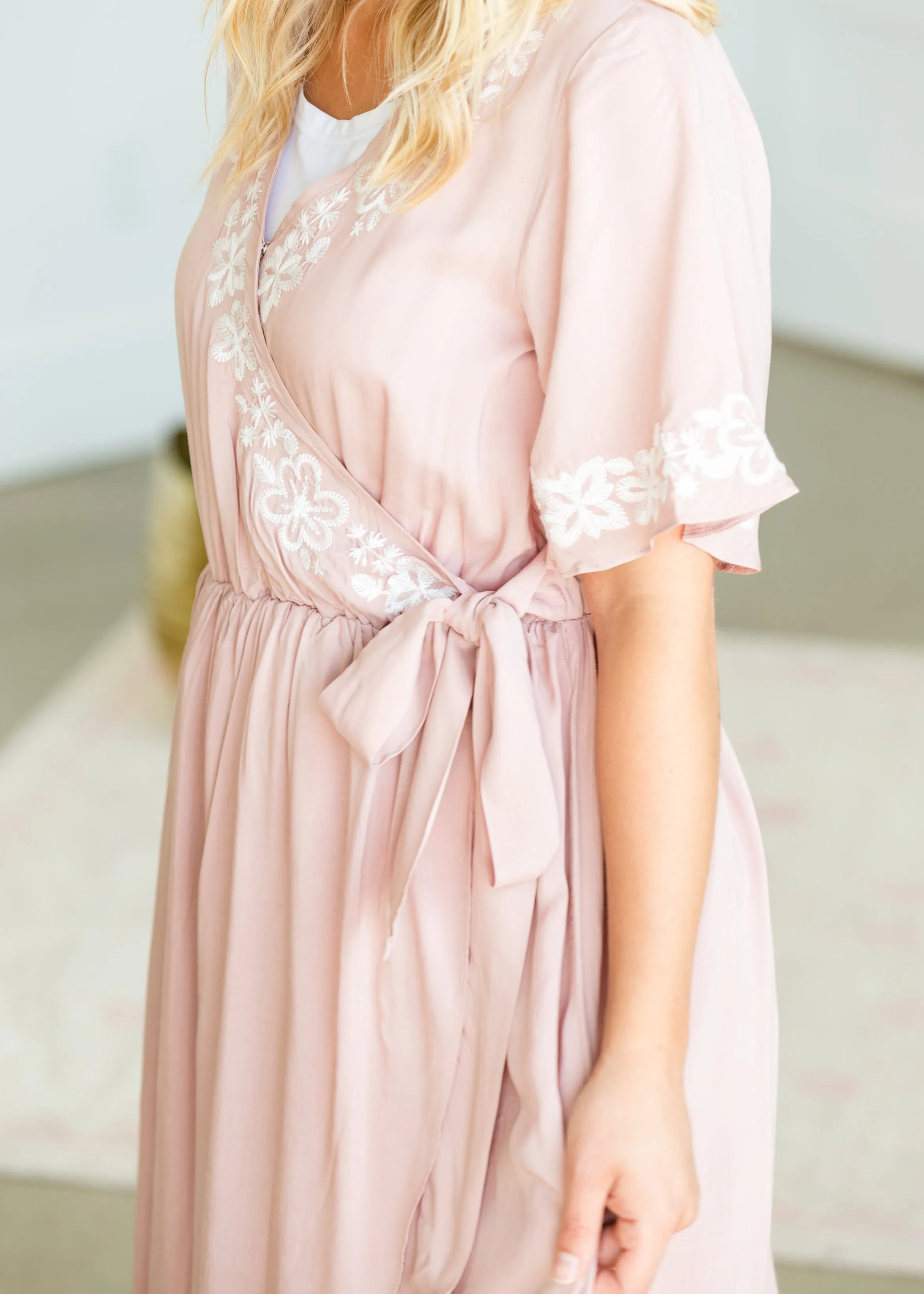 Blush Hi-Lo Embroidered Detail Midi Dress - FINAL SALE