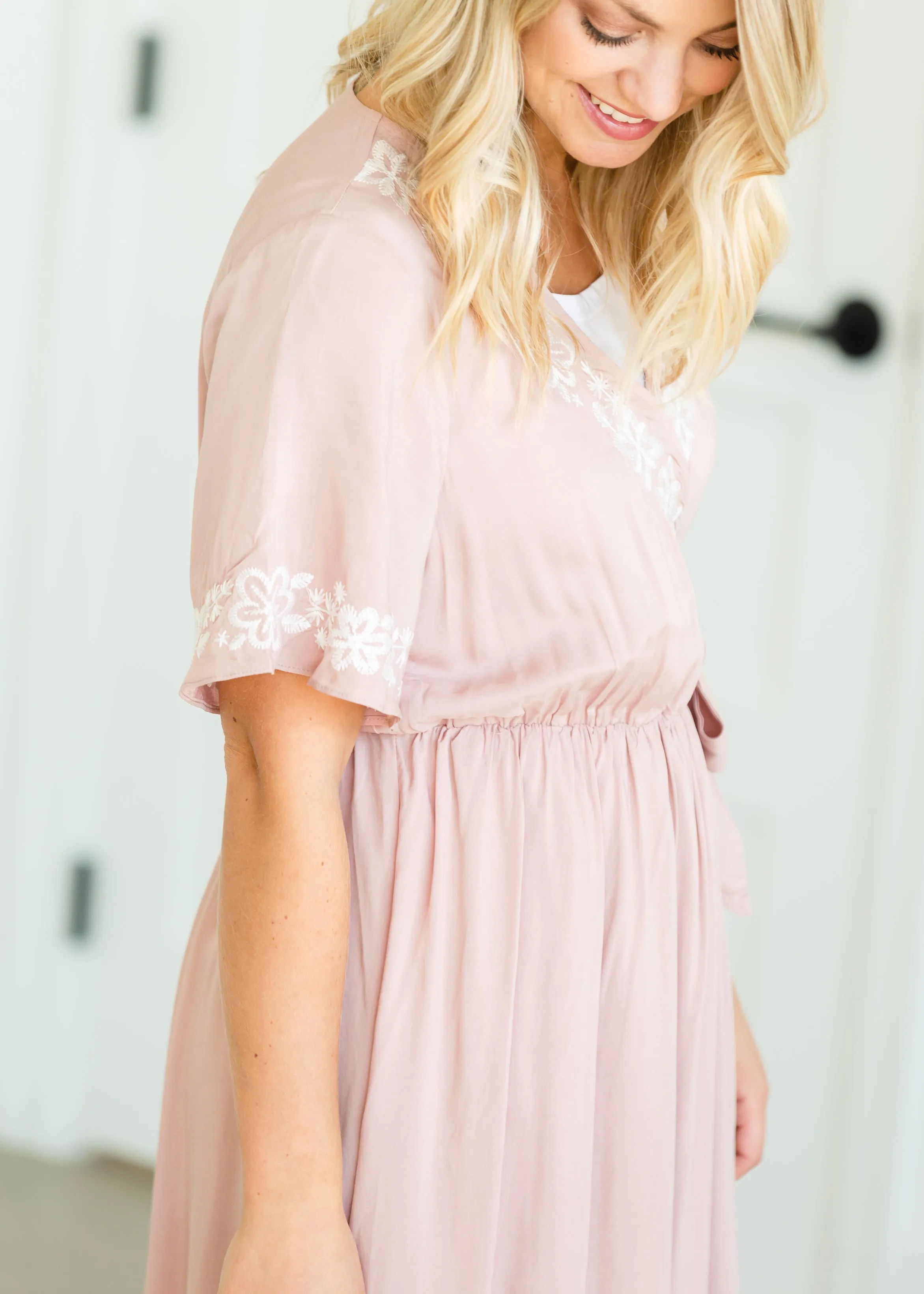 Blush Hi-Lo Embroidered Detail Midi Dress - FINAL SALE