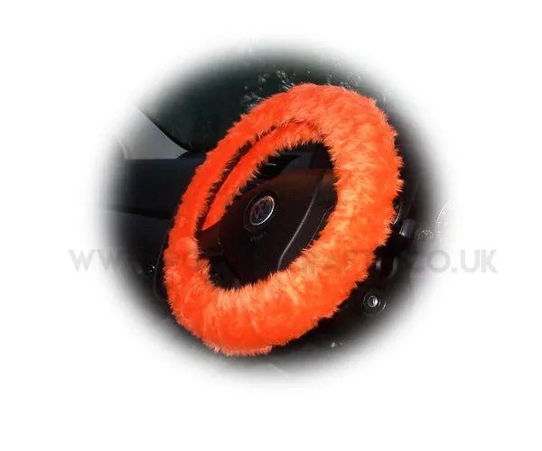 Bright Tangerine Orange Fuzzy faux fur car steering wheel cover