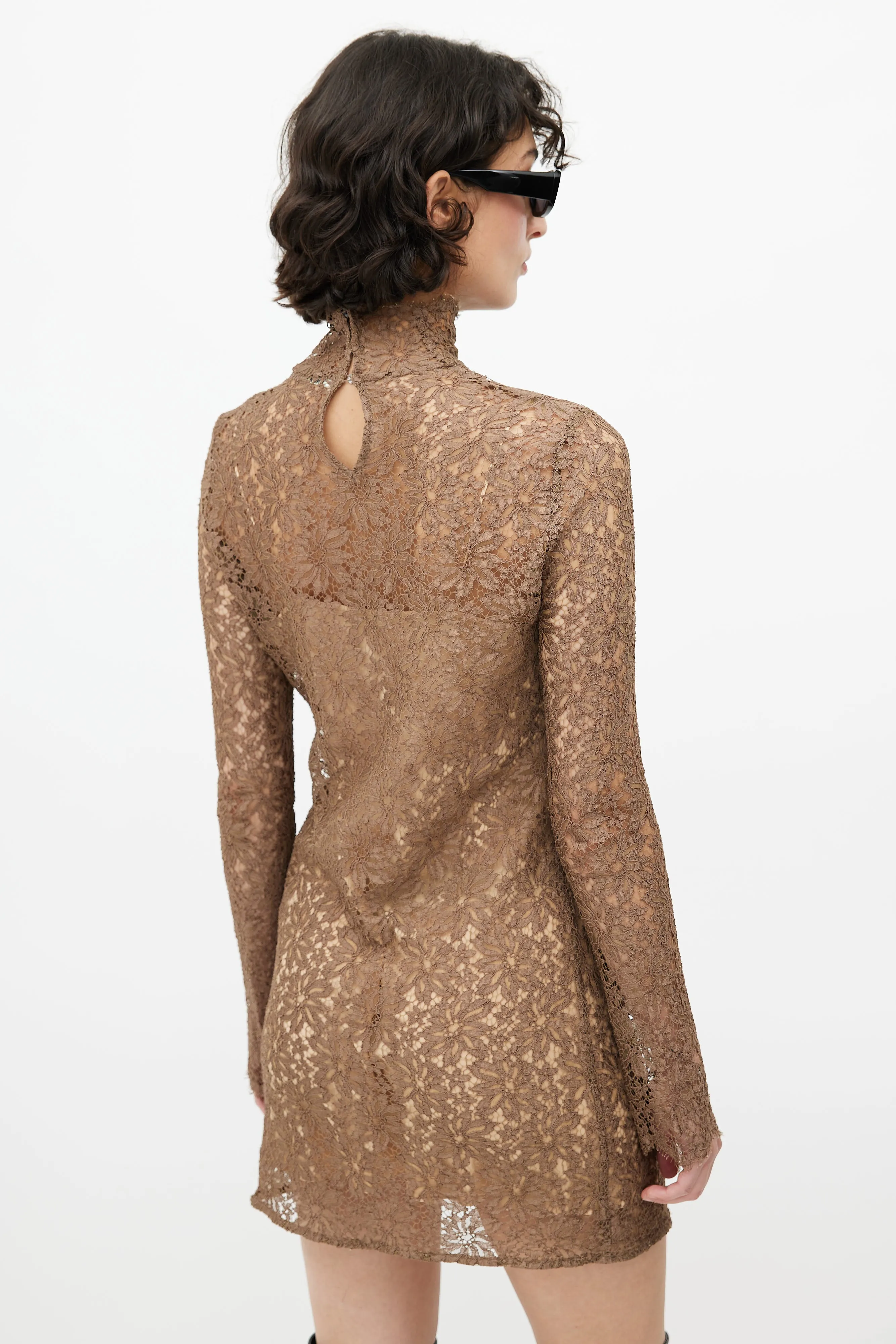 Brown Floral Lace Dress