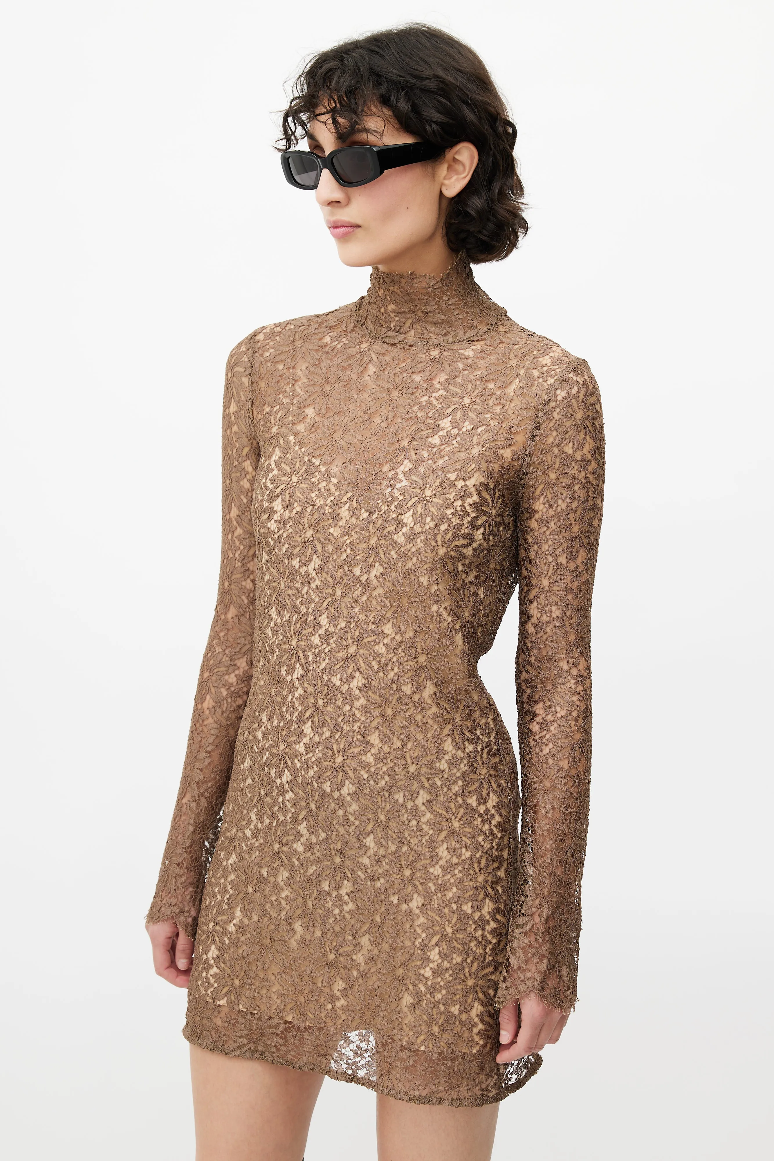 Brown Floral Lace Dress