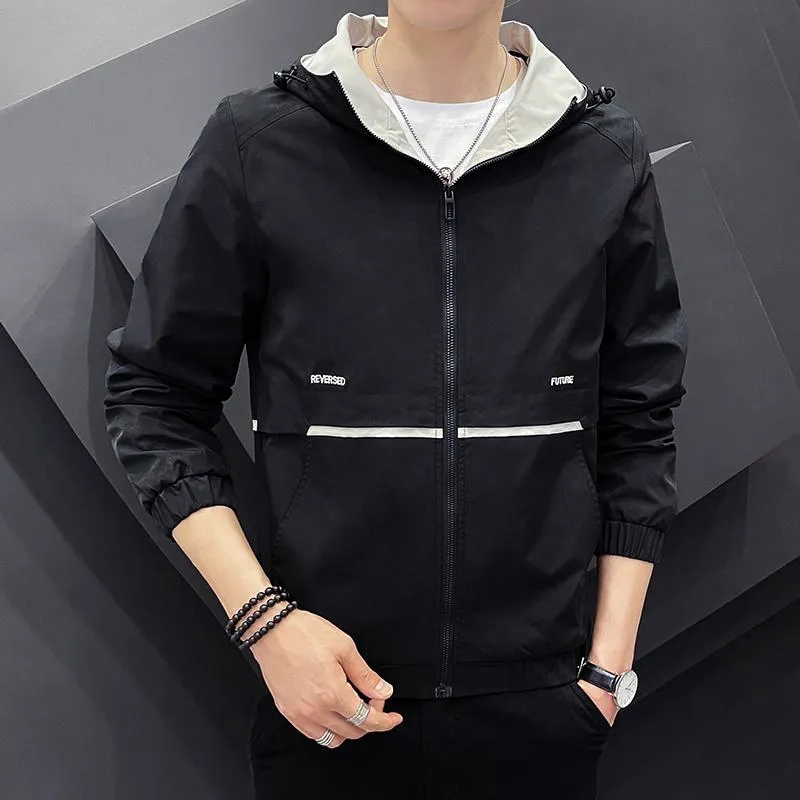 Business Style Slant Pocket Thin Raincoat Hooded Jacket