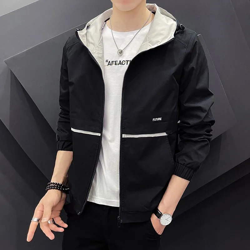 Business Style Slant Pocket Thin Raincoat Hooded Jacket