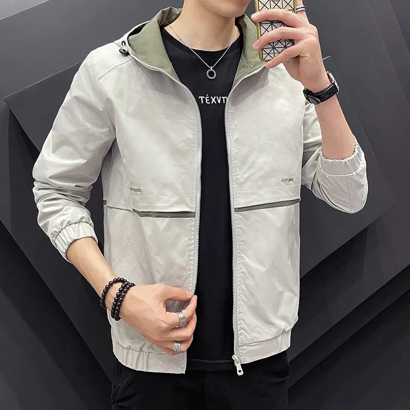 Business Style Slant Pocket Thin Raincoat Hooded Jacket