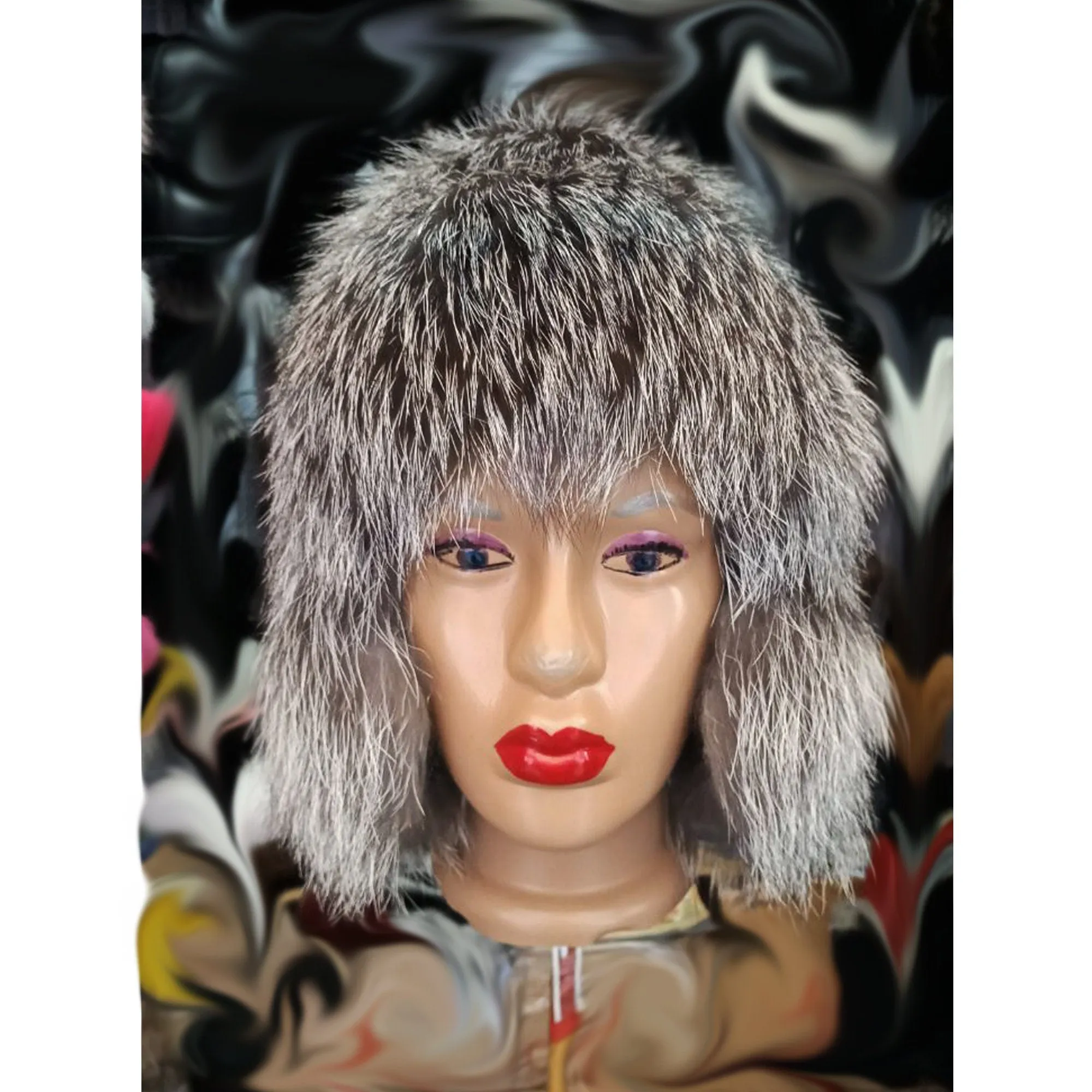 BY ORDER Women Silver Fox Fur Hat, Fur Earflap Hat, Stretchy Fur hat, Knit Earflap Fur Hat, Fox Fur Hat, Ushanka Hat, Trapper Hat, Aviator