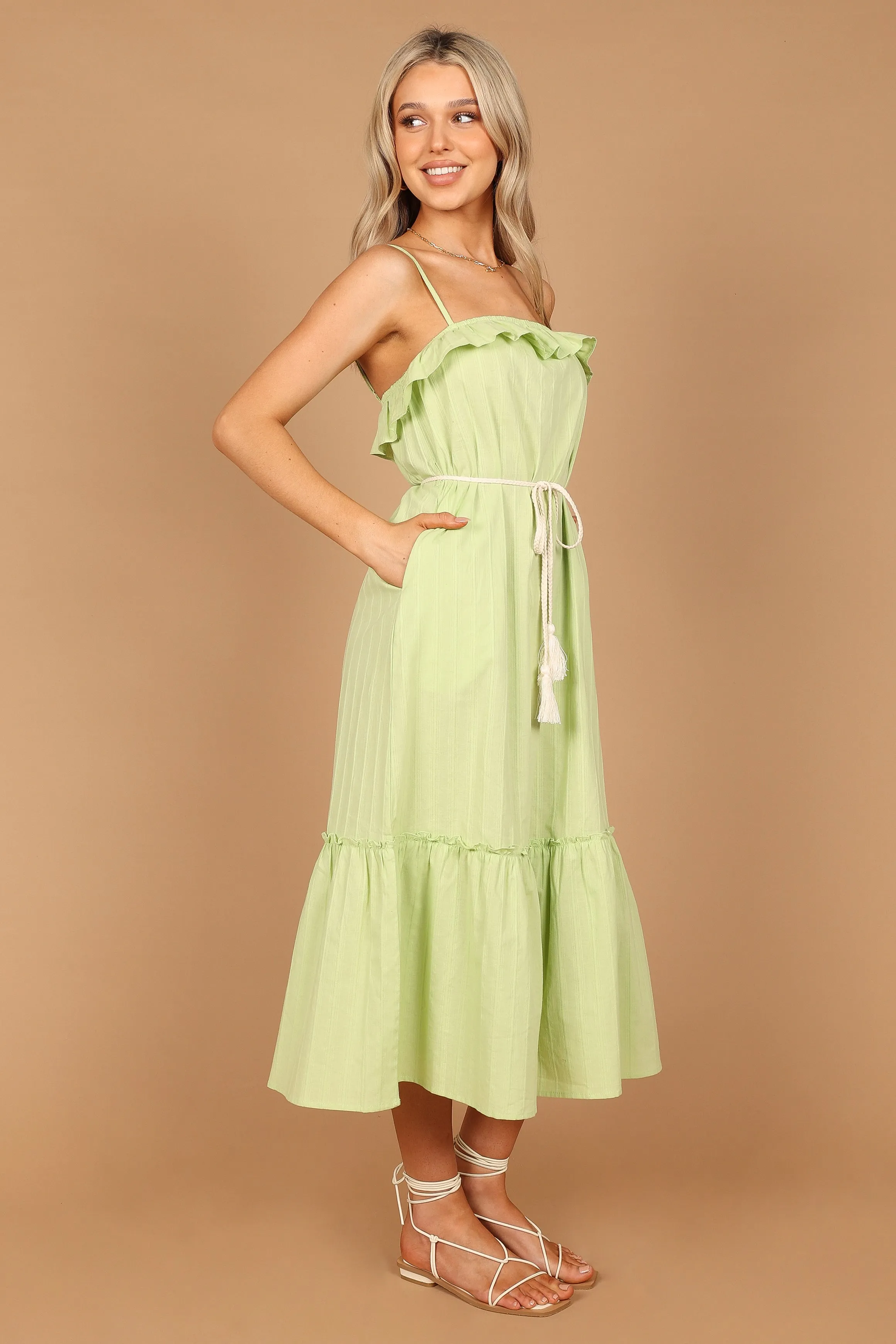 Capri Frilled Midi Dress - Lime