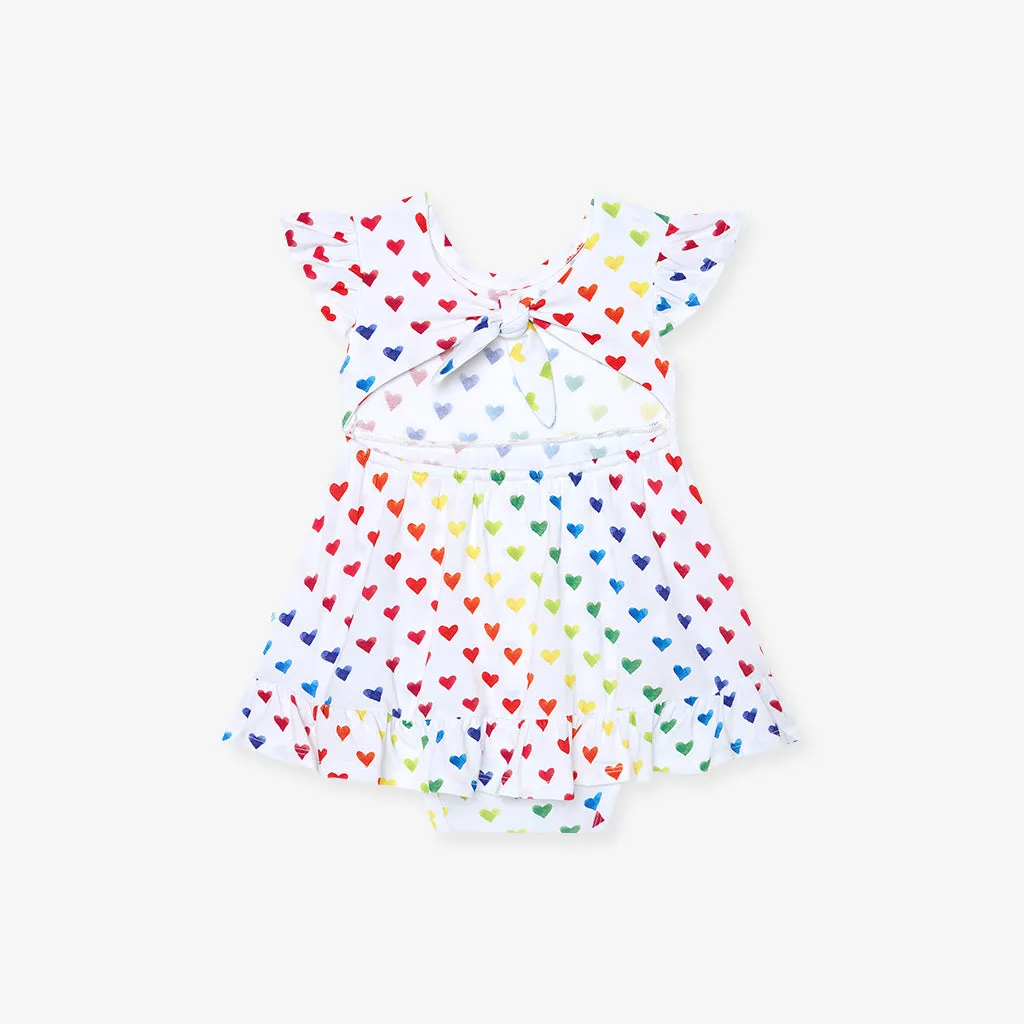 Care Bears™ Rainbow Hearts Tie Back Ruffled Bodysuit Dress