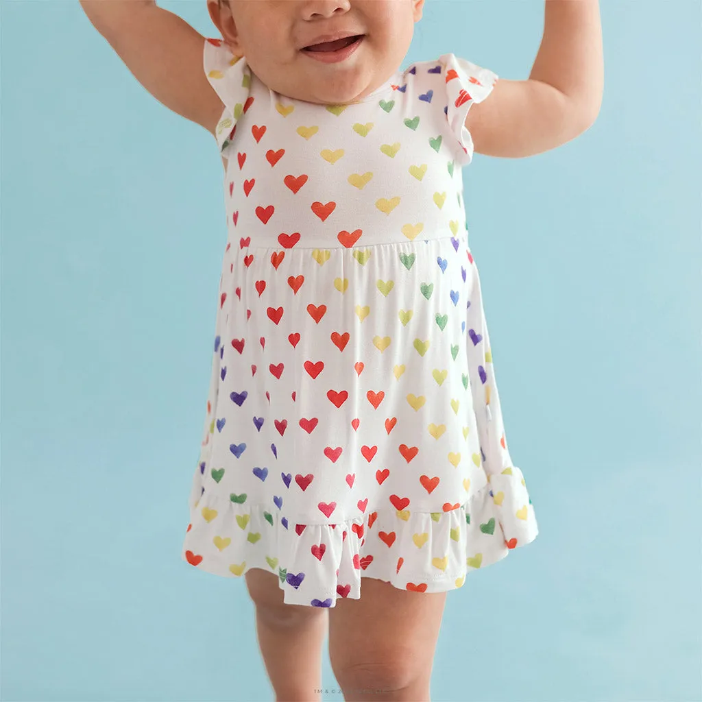 Care Bears™ Rainbow Hearts Tie Back Ruffled Bodysuit Dress