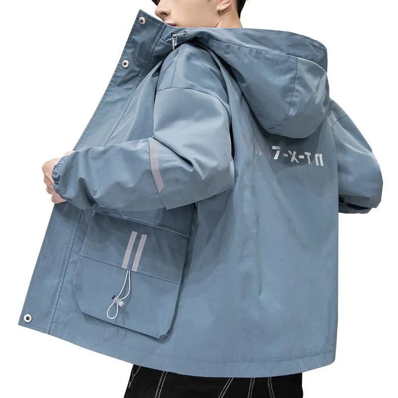 Casual Pouch Pocket Workwear Style Versatile Raincoat Hooded Jacket