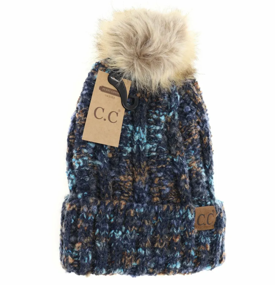 CC Beanie - Fuzzy Lined Popcorn Confetti Fur Pom Beanie