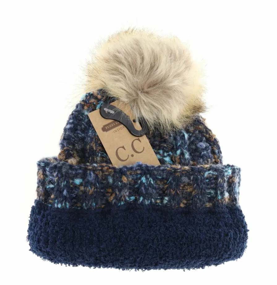 CC Beanie - Fuzzy Lined Popcorn Confetti Fur Pom Beanie