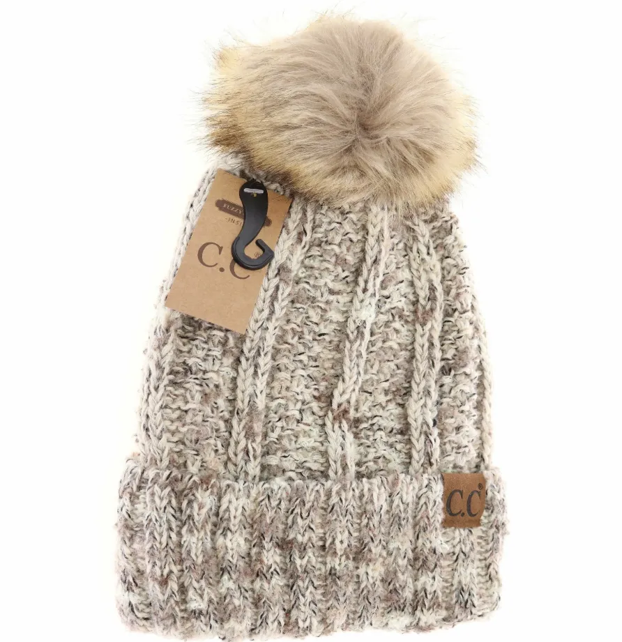 CC Beanie - Fuzzy Lined Popcorn Confetti Fur Pom Beanie