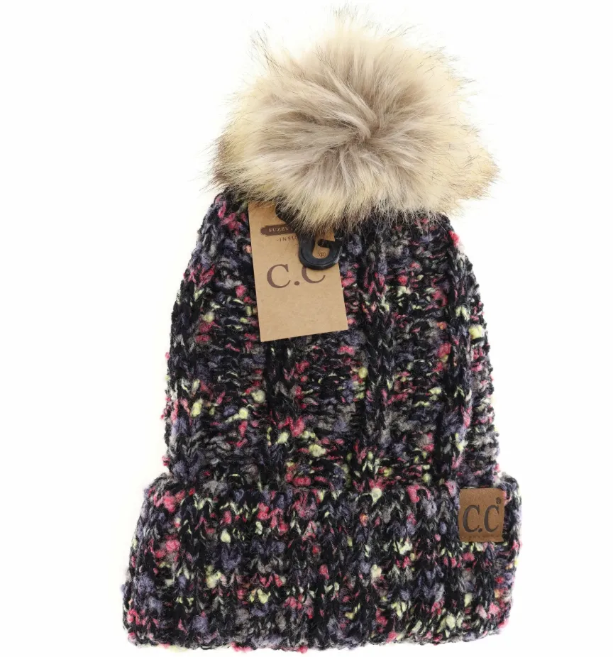 CC Beanie - Fuzzy Lined Popcorn Confetti Fur Pom Beanie