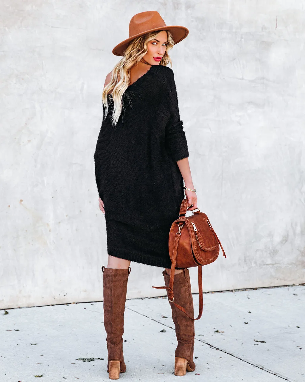 Cecelia Asymmetrical Knit Sweater Dress - Black - FINAL SALE