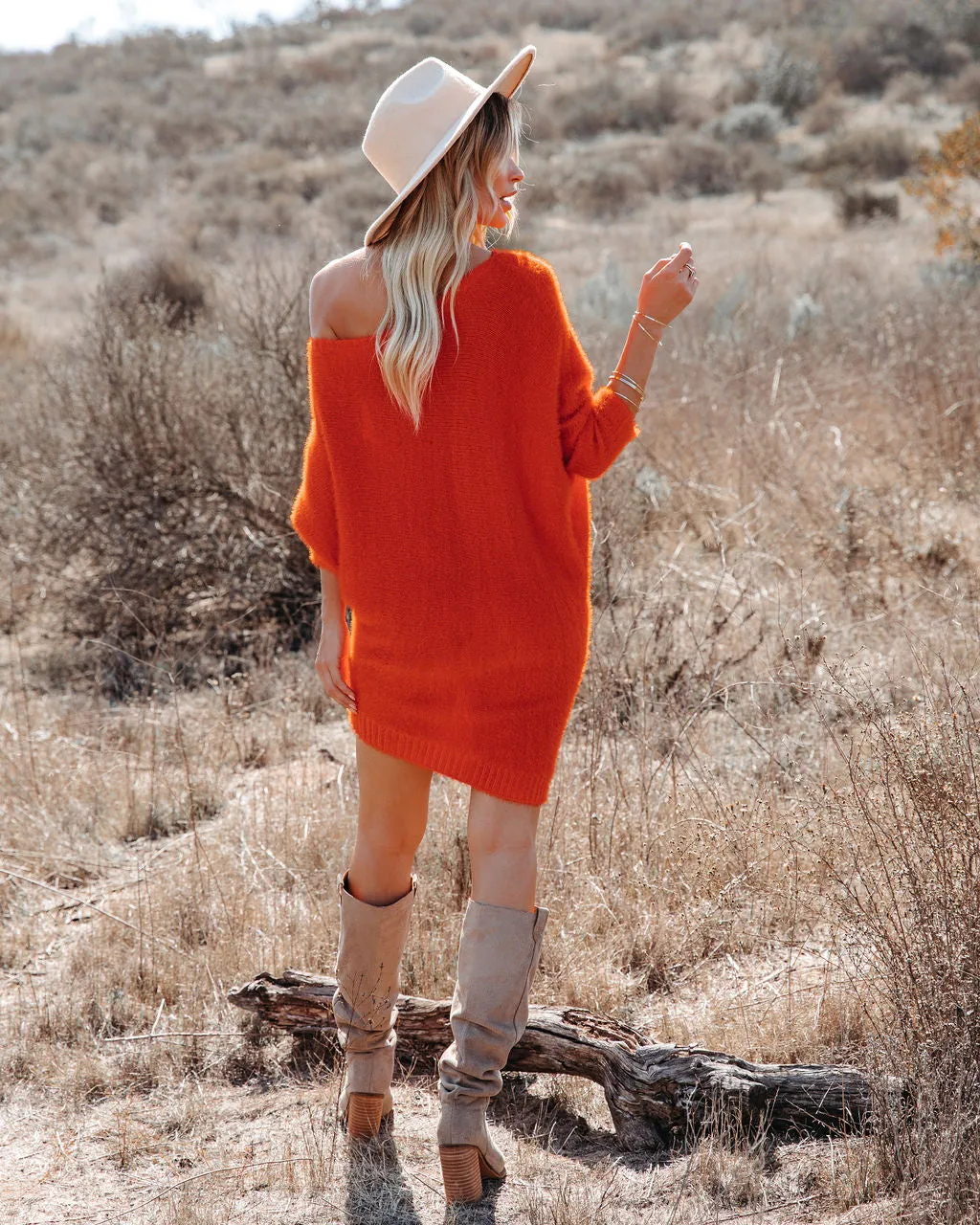 Cecelia Asymmetrical Knit Sweater Dress - Red Orange - FINAL SALE