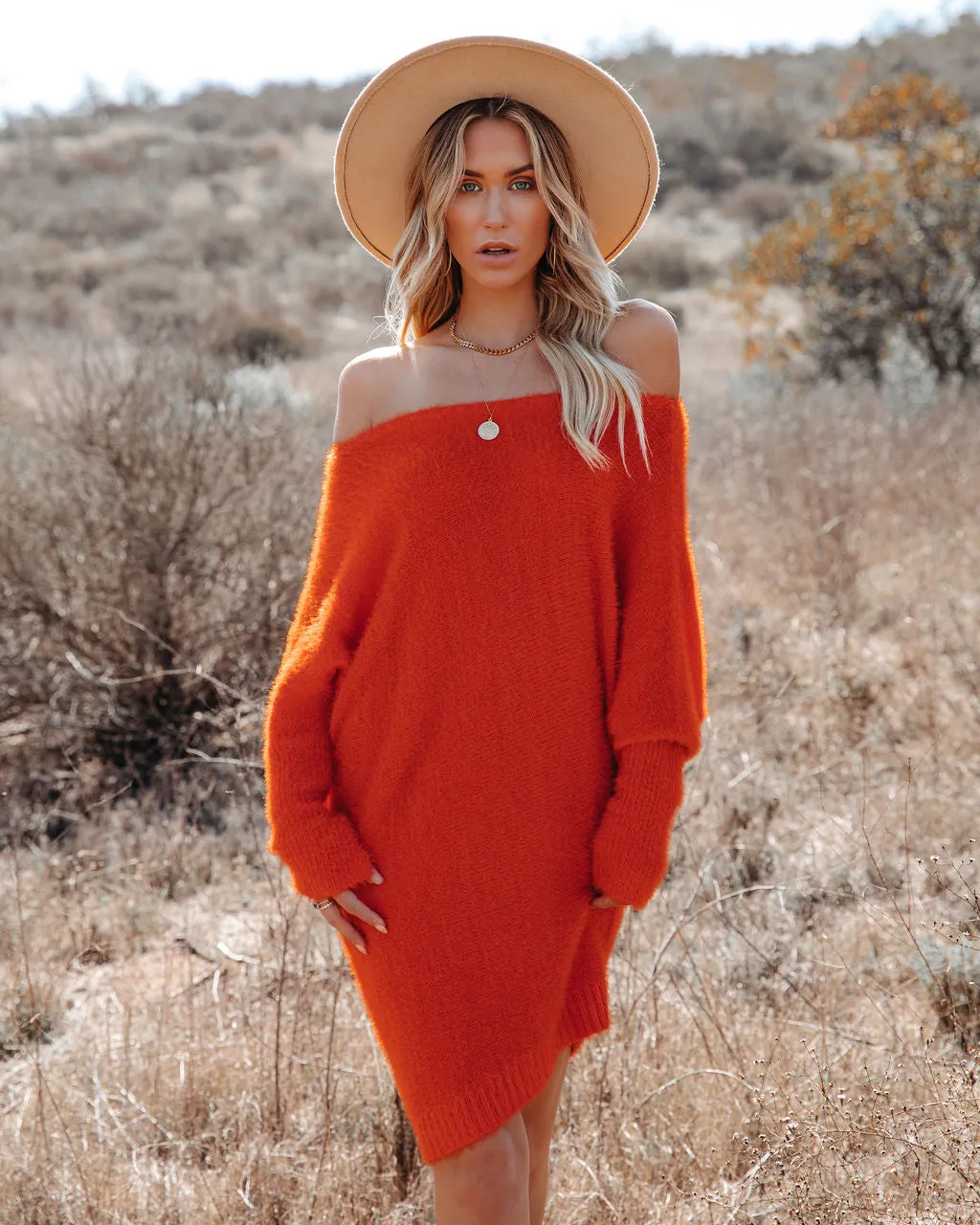 Cecelia Asymmetrical Knit Sweater Dress - Red Orange - FINAL SALE