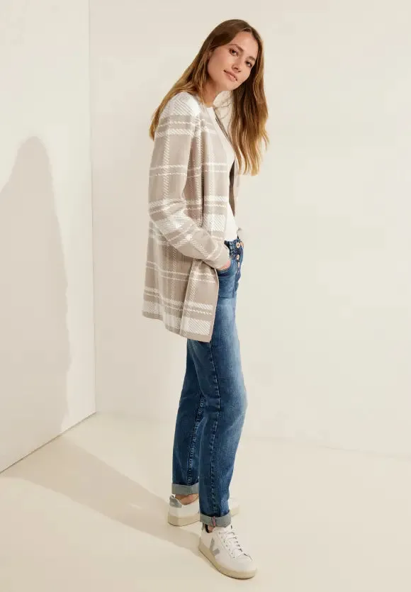 Cecil long check cardigan in soft neutral tones 253651