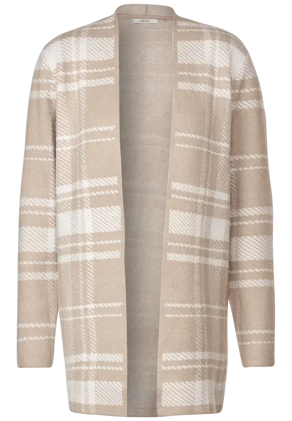 Cecil long check cardigan in soft neutral tones 253651