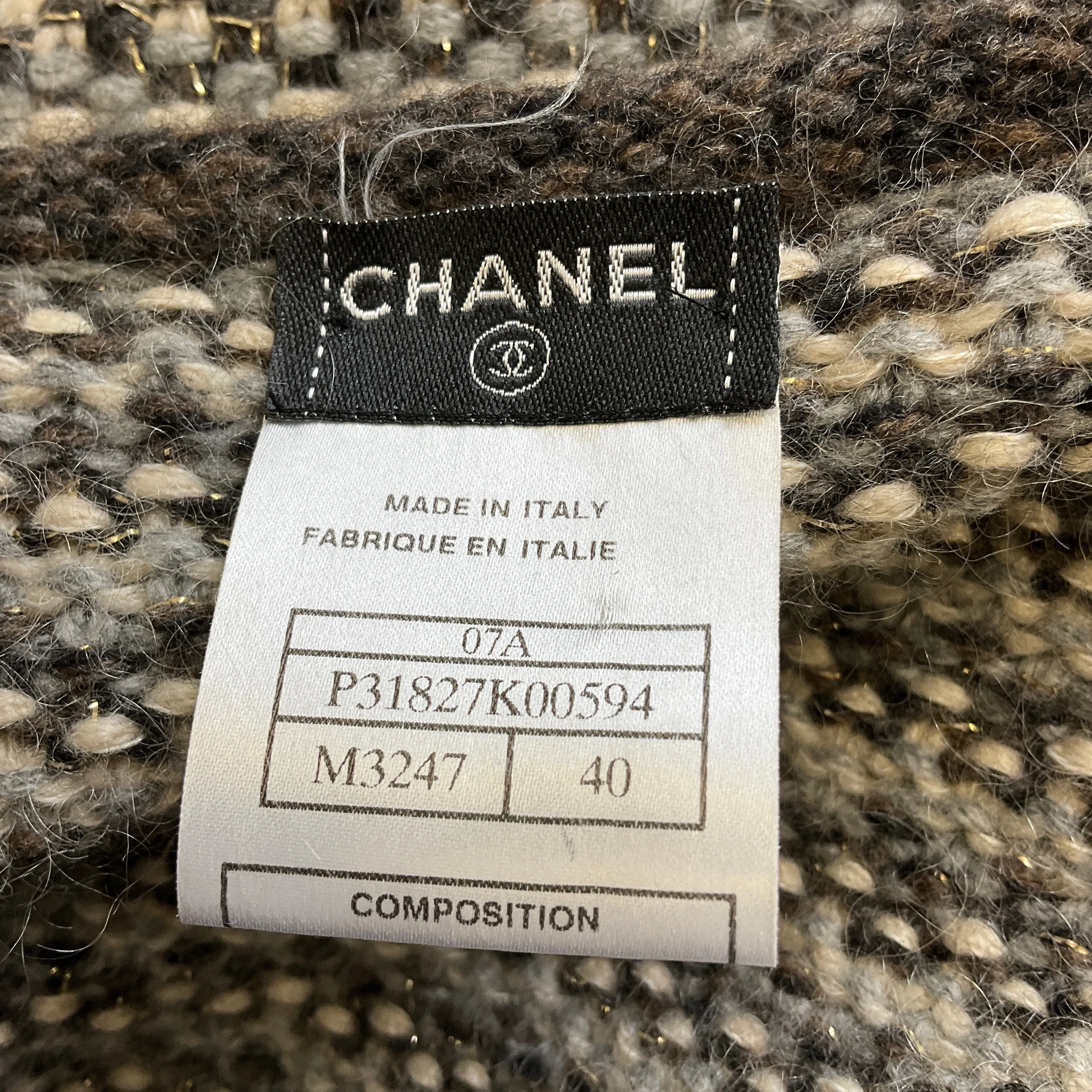 Chanel Brown / Grey / Beige Multi 2007 Cashmere Crossover Knit Cardigan Sweater